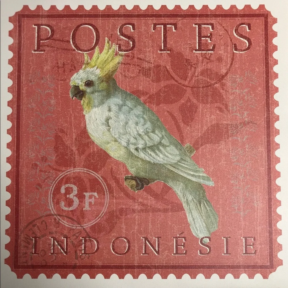 Wall hanging canvas postage stamp bird set of 3